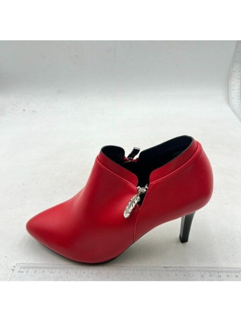 Women's Stiletto Heels Pointed Toe Side Zip Ankle Boots Red